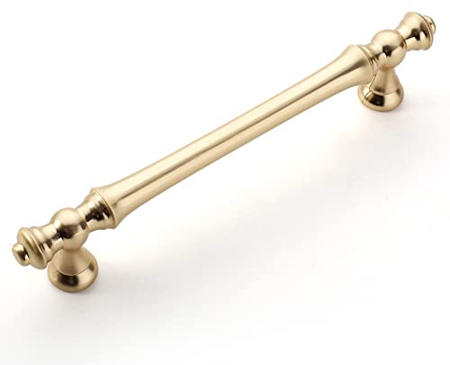 Amerdeco 6 Pack Brushed Gold Cabinet Pulls 128mm Hole Center Cabinet Hardware Kitchen Cabinet Handles for Bathroom Drawer Pulls Dresser Pulls AM022