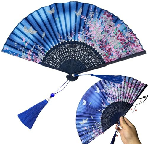 Ventaglio Pieghevole,Ventagli Pieghevoli con Nappa,Ventaglio in Stile Cinese,Ventagli a Mano,Ventagli a Mano Portatili,Stile Cinese con Nappe,Ventagli Matrimonio,Bambù Ventagli,per Cosplay,Regalo