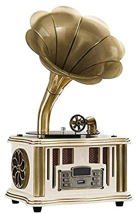 WDWDW Plattenspieler, Spieluhr, Phonograph, Plattenspieler, kabelloser Lautsprecher mit Aux-In, FM-Radio, USB-Anschluss für Flash-Laufwerk, Grammophon