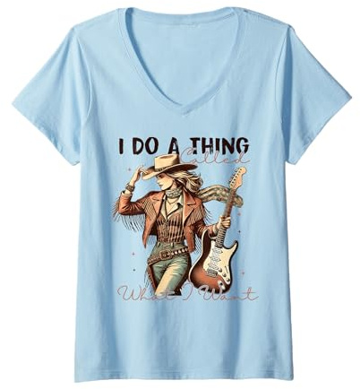 Femme Do What I Want Cowgirl Guitare rétro western Rodéo Girl Women T-Shirt avec Col en V