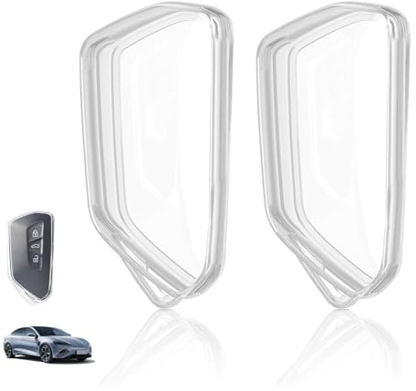 2 Stück Autoschlüssel Hülle Kompatibel mit Golf 8 3-Tasten Schlüsselgehäuse Silikonhülle TPU Cover Weiß Transparent Schutzhülle Schlüsselcover Auto Zubehör Schlüssel Etui für Seat Skoda Fahrzeuge