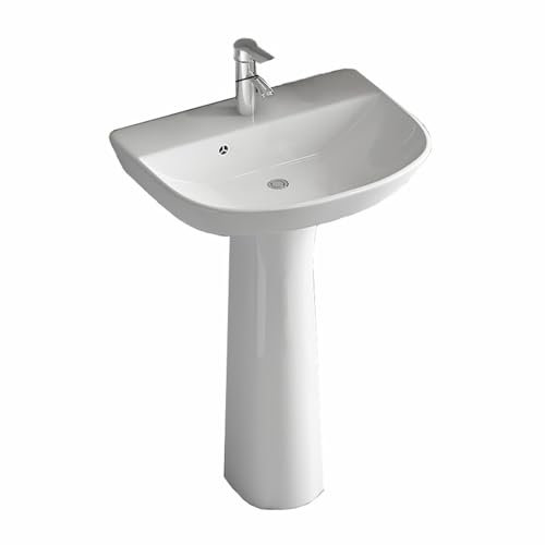 HTTGDGDH Lavabo De Pedestal con 1 Orificio para Grifo Y Desagüe, Lavabo De Pedestal De Cerámica para Baño, Lavabo De Pie Blanco Brillante, con Grifos De Agua Fría Y Caliente Y ESP(One Color-B)