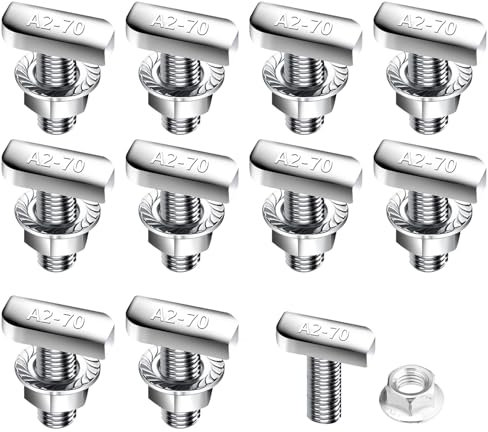 Viti a testa martello, M10 x 25 mm, 10 pezzi, in acciaio inox A2-70 T, con dadi a flangia, per binari di montaggio solare PV, serra, fotovoltaico