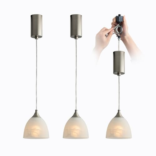 mirrea H Type Brushed Nickel Dimmable Track Lighting Pendant with Frosted White Finish Glass Shade Adjustable Pack of 3