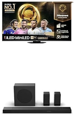 Hisense TV & Soundbar Bundle: 85U8QTUK Mini-LED TV plus the AX5140Q 5.1.2 Channel Soundbar with 570W Power – dynamic picture quality meets powerful surround sound