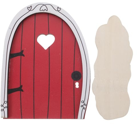 TOYANDONA Puerta de Hadas Miniatura de Madera Roja Decoración para Árboles y Jardines al Aire Mueble de Duendes para y de