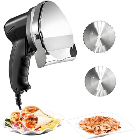 COAKUE Couteau électrique Professionnel pour shawarma, Doner, Kebab, sans Fil, 80 W, épaisseur réglable de 0 à 8 mm, pour la Maison ou Le Restaurant Wired
