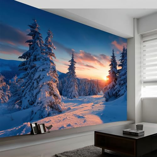 Berge Schnee Kiefern Leicht anzubringende 3D Fototapete B250 x H175 cm - Kratzfeste Wandtapete Kunstfotografie Vliestapete, Premium Bildtapete & Motivtapeten Wanddeko für Wohnzimmer & Restaurant