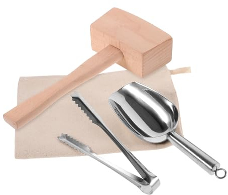 SMASOLO Reusable Canvas Crushed Ice Bags with Mallet and Scoop for Bar and Kitchen Lightweight Ice Crusher Tool for Cocktails and Mixed Drinks Easy to Clean with Convenient Hook