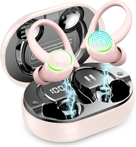Wireless Earbud Bluetooth 5.4 Headphones Sports with Earhooks, Earphones Wireless Bluetooth ENC Noise Cancelling, 50H Playtime, IP7 Waterproof Ear buds In Ear for Sport/Running/Gym, Dual LED Display