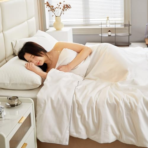 YOUR MOON Pure Mulberry Silk Duvet Double Size for All Season, 100% Natural Long Strand Silk Fill Duvet Insert, 10.5 Tog, Luxury Bedding, Noiseless Cotton Shell (200 x 200cm,White)