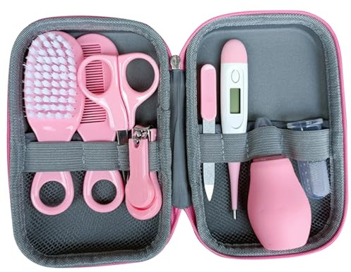Kit de Aseo para Bebés, Kit de Aseo y Cuidado de la Salud para Bebés de 8 Piezas, Juego de Termómetro Seguro para el Cabello y las Uñas, Esencial para Guardería para Recién Nacidos con Estuche de Alm
