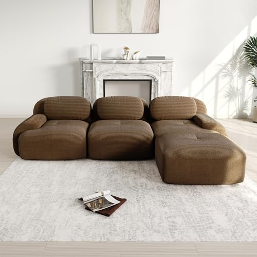 A ALFRESCOOL Boneless Couch, divano modulare a 3 posti in tessuto a coste, divano ad angolo con 1 ottomana, divano compresso, senza montaggio e base antiscivolo, liberamente combinabile, 298 × 178 ×