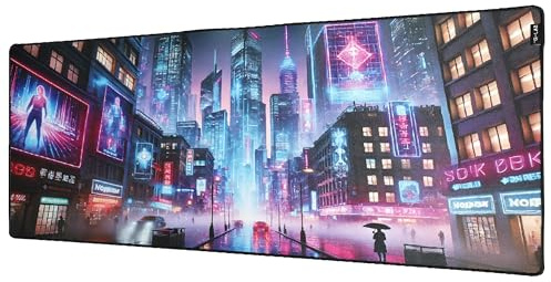 The G-Lab Pad Cybercity - Tapis de Souris Gaming XXL 900x400 | Format XXL 900x400mm, Bords Cousus, Surface Polyester Type Control, Base Antidérapante, Motif Cyberpunk City