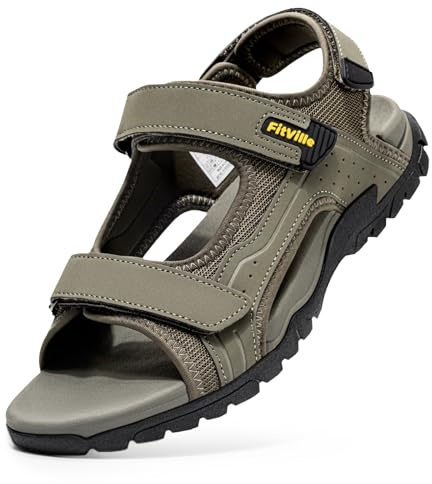 FitVille Sandalias Deportivas Hombre Anchas Sandalias de Exterior con Cierre de Contacto Antideslizantes Ligeras Zapatos de Trekking Transpirables para Verano Verde Caqui 43.5 EU Ancho