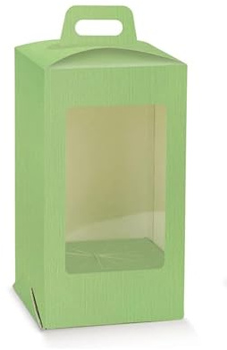 Generico Scatola Portauovo di Pasqua con Finestra PVC, Verde Effetto Fibra, con Maniglia e Base Bloccauovo, Confezione Regalo per Uova di Cioccolato (10 pezzi - 18x18 cm, altezza 29 cm)