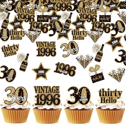 63 Stück Essbare 30th Geburtstag Tortendeko Waffelpapier Prost auf 30 Jahre Kuchen Deko Essbar Vintage 1996 Cupcake Toppers für 30th Geburtstag Jahrestag Party Kuchen Dekorationen