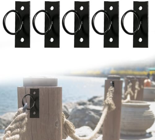 Set di 5 supporti per fune, 5 cm, per recinzioni, in acciaio inox, corda di iuta, corrimano, corda per scale, colore nero, per recinzioni, scale, terrazze, ringhiere