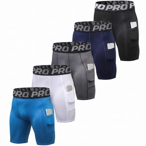 Lot de 3 Short de Compression Homme Short Sport Séchage Rapide Short Cycliste Anti Frottement Fitness Court Collant avec Poche