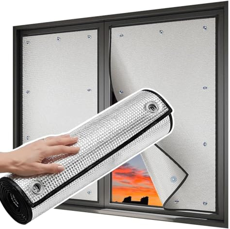 Aluminium Sonnenschutzfolie Fenster Mit Saugnapf, Hitzeschutz Isolierfolie | Blickdicht Thermofolie Fenster Gegen Kälte Hitze Für Dachfenster Heimbüro Wohnmobil(80x110cm)