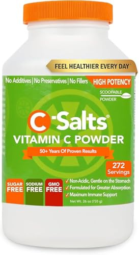 C-Salts Buffered Vitamin C Powder - Pure Organic, Stomach Friendly Ascorbic Acid VIT C Drink for Daily Immune Support & Collagen Production - Vegan Non GMO Sugar Free - 272 Servings Original, 26oz