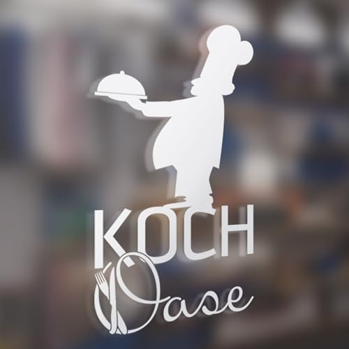 GRAZDesign Fenstertattoo Küche Koch Oase mit Koch, Selbstklebende Fensterfolie für Küchenfenster, Aufkleber für Glastür / 90x50cm