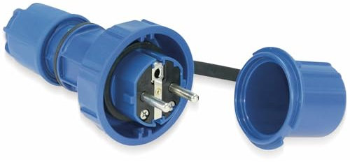 PCE 20051-b Schutzkontaktstecker mit Schutzkappe IP66/68 blau I Schuko Stecker gerade | Schlagfestes Gehäuse mit Schraubklemme I Wasserdicht und staubdicht für den Außenbereich