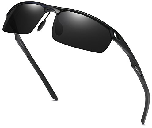 DUCO Sonnenbrille für Herren Retro Polarisierte Sonnenbrille Ultraleichte Sportbrille Al-Mg Metallrahmen Fahrerbrille 8550 (Schwarz/Grau)
