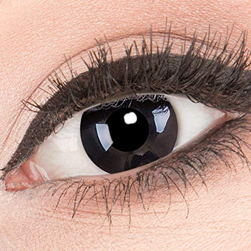 funnylens 1 par de colores Negra Crazy FUN Black Out Bruja vampiro Año Contacto lente + 4 sangre kapseln. Perfección a Halloween, carnaval, o fasnacht con Gratis Contacto lente recipiente sin grosor.