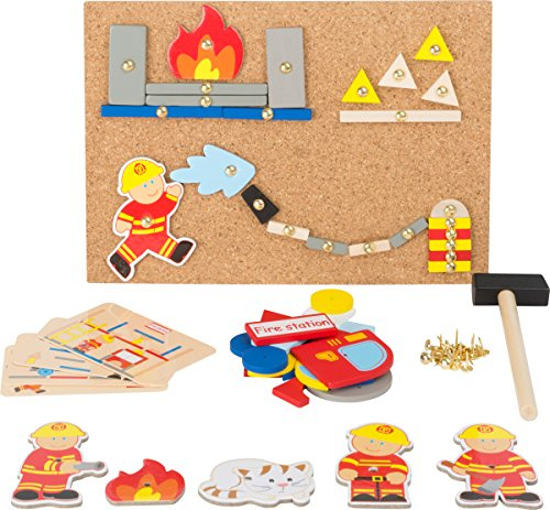 small foot Hämmerchenspiel Feuerwehr aus Holz, Korkboden mit Motiven der Feuerwehr zum Hämmern, ab 6 Jahren, 10581