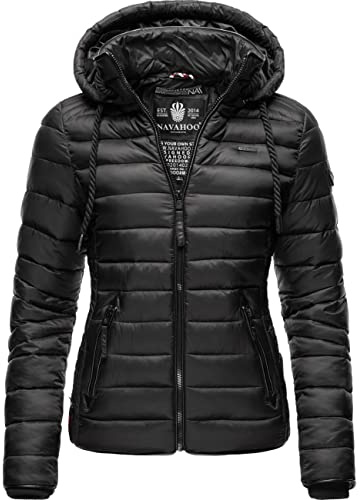 Navahoo Damen leichte Übergangsjacke Steppjacke mit Kapuze Lulana Schwarz Gr. L