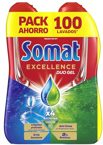 Somat Excellence Gel Anti-Grasa, detergente lavavajillas desengrasante, líquido en botella 50x2, 100 lavados