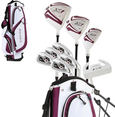 Aspire X1 Womens Golf Clubs Full Set – Driver, Fairway, Hybrid, 6-PW Irons, Putter, Stand Bag & Headcovers - Graphite Shafts - Right Handed - Purple - Petite Size