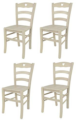 t m c s Tommychairs - 4er Set Stühle Cuore für Küche und Esszimmer, Robuste Struktur aus Buchenholz, in Anilinfarbe Weiss lackiert und Sitzfläche (Einbausitz) aus Holz