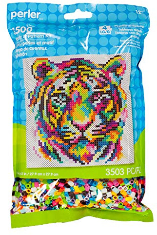 Perler Beads Rainbow Tiger Pattern and Fuse Bead Kit, 11'' X 11'', 3503Pc, Multicolor