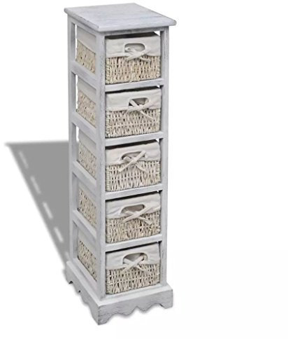 yorten Holz-Schränkchen Korbregal Badregal Mit Flechtkörben, Kommode Holzregal Aufbewahrung Garderoben Badschrank für Flur Schlafzimmer 25 x 28 x 90 cm (L x B x H) Weiß