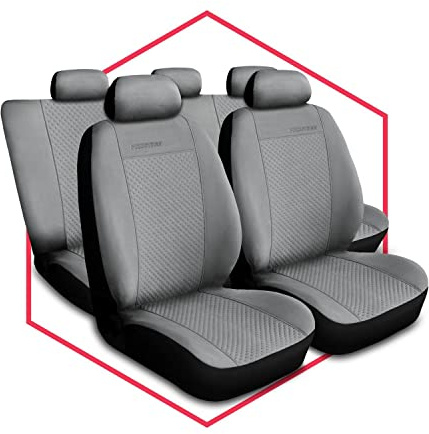 Saferide 3er Set Autositzbezüge PKW universal | Auto Sitzbezüge Velourslederimitat Grau für Airbag geeignet | für Vordersitze und Rückbank | 1+1 Autositze vorne und 1 Sitzbank hinten teilbar