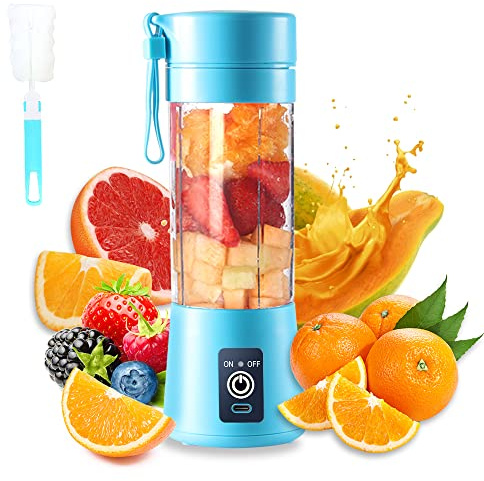 Blender Portable,Mini Blender Smoothie pour shakes et smoothies | Mini Mixeur 380ml avec 6 Lames en 3D,USB Presse Agrume Electrique Presse Jus Pour la Maison, l'extérieur (bleu)