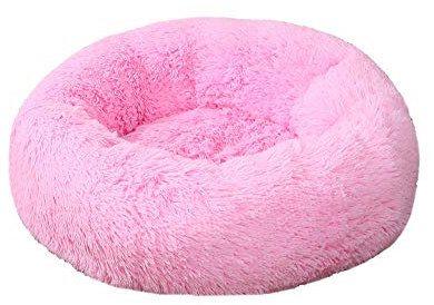 Rundes Haustierbett für Katzen und Hunde Katzenbett Schöne Tierbett Plüsch Hundebett in Doughnut Form Klein Hund Bett Weich Katze Schlafen Bett Hundesofa Katzensofa Katzennest Rosa 50CM