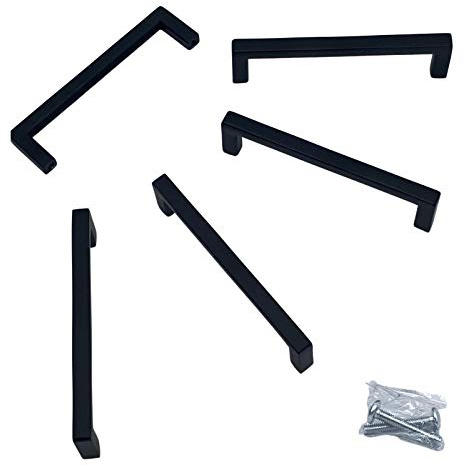 BRESKO 5 Stk. Stangengriff Relinggriff Möbelgriff eckig Schrankgriff Küchengriff Türgriff Metall BA 160mm, schwarz