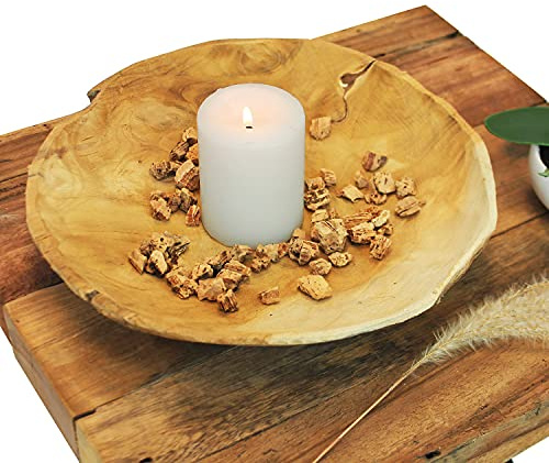 Koopman Schöne dekorative Schüssel Ø30x7cm aus Teakholz, natürliche Farben, Holzschale, Teakschale