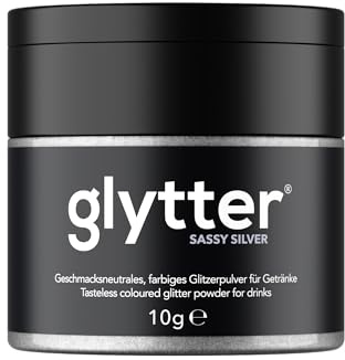 Glytter Glitzerpulver für Getränke (Silber) - essbarer Glitzer für Drinks & Flüssigkeiten, für Likör, Sekt, Cocktails - trinkbares & geschmacksneutrales - Glitzerpuder, Glitzer-Staub