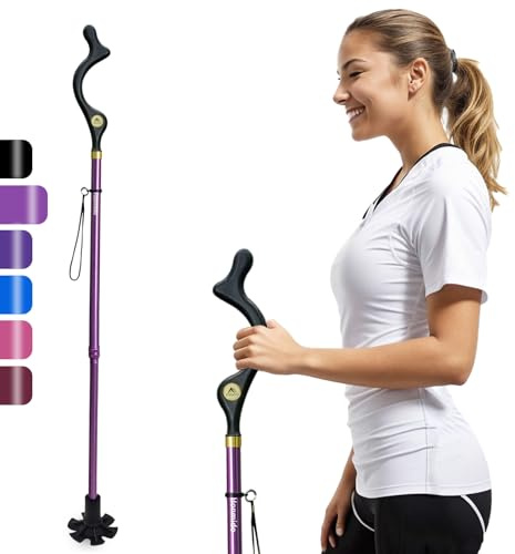 Honmido Walking Cane Foldable for Men & Women Seniors for Balance,Self Standing Folding Cane,Height Adjustable Anti-Slip Lightweight Alloy Walking Stick Collapsable for Travel Mobility Aid (Purple)