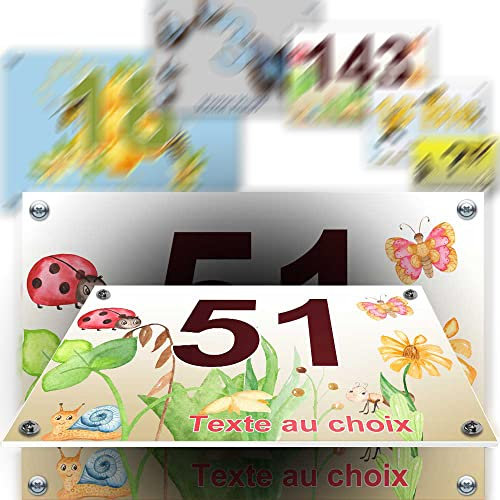 Grande plaque PVC numéro maison décorative - pour rue, garage, porte, et boite aux lettres - collection papillon : 2 lignes personnalisables