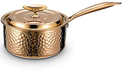 DAEDALUS Casseruola antiaderente non rivestita da 4 litri con coperchio, pentola in acciaio inox triplo martellato rame per cucinare, casseruola a induzione per cucina di casa, ristorante, lavabile in