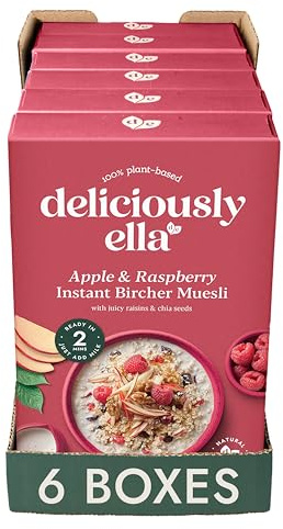 Deliciously Ella Apple & Raspberry Bircher Muesli - 6 x 380g Boxes - Gluten Free | Vegan Friendly | Healthy Breakfast | Granola & Muesli