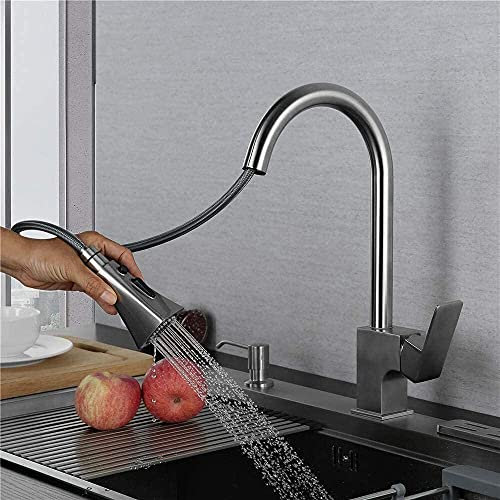 Samnuerly Moderne Küchenmischbatterie Doppelauslauf Küchenarmatur Ausziehbarer Griff Brauseschlauch Küchenarmatur Einziehbarer Sprinkler Edelstahl ho