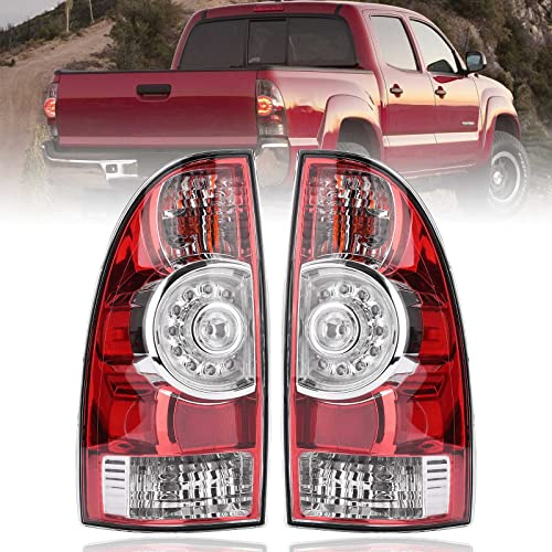Nakuuly Tail Light Rear Lamp Compatible With 2005-2015 Toyota Tacoma Pickup Driver and Passenger Side LED Lens Taillights Brake Signal Assembly with Bulb and Harness