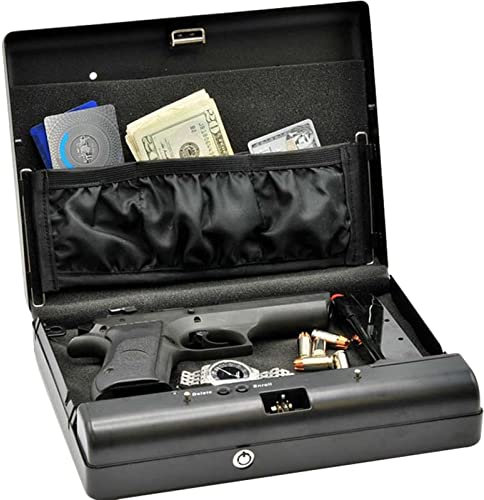 DISHENGZHEN Gun Safe, Biometric Gun Safe for Pistols, Quick-Access Pistol Safe Firearm Safety Device with Fingerprint Lock or Key Pad, Smart Handgun Safe Gun Lock Box for Home Bedside Nightstand Car