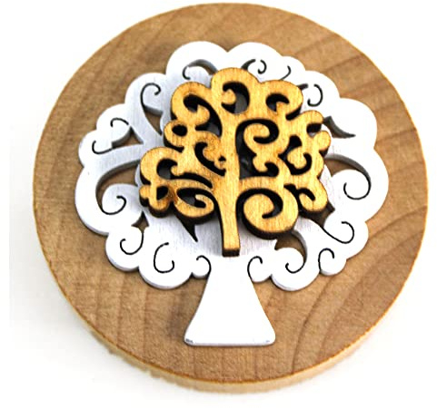 DLM 32797 (Kit 12 Pezzi) Apri Bottiglie Apribottiglie con Calamita Moderno Design Tondo in Legno + Scatolina in bambù Albero della Vita Nozze Matrimonio Comunione bomboniera